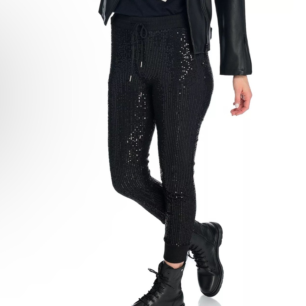 Women’s‎ Nikki Lund Black Sequined Knit Drawstring Slim Fit Trousers